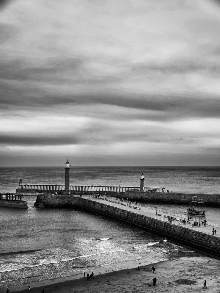 West Cliff View of the Piers in Whitby